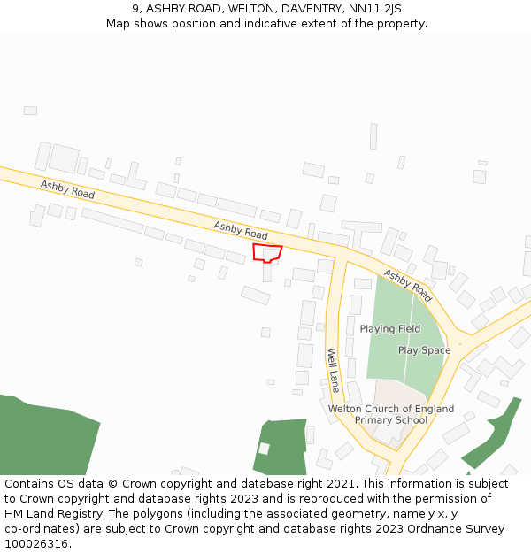 9, ASHBY ROAD, WELTON, DAVENTRY, NN11 2JS: Location map and indicative extent of plot