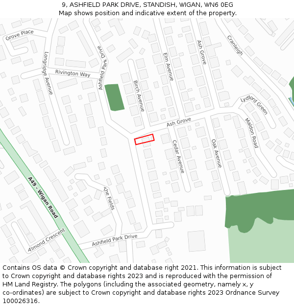 9, ASHFIELD PARK DRIVE, STANDISH, WIGAN, WN6 0EG: Location map and indicative extent of plot