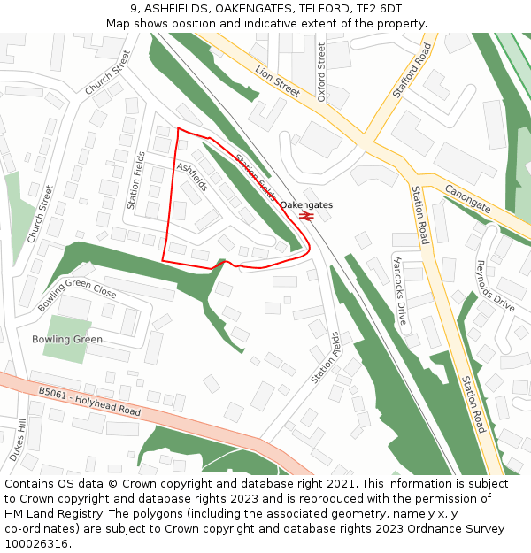 9, ASHFIELDS, OAKENGATES, TELFORD, TF2 6DT: Location map and indicative extent of plot