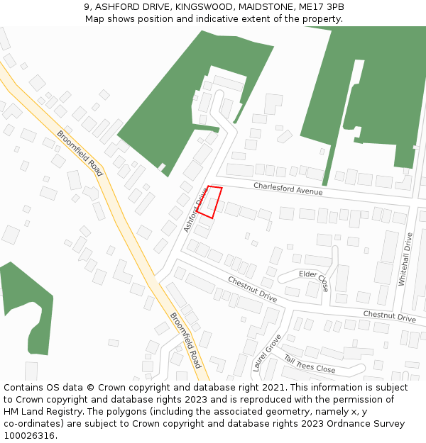 9, ASHFORD DRIVE, KINGSWOOD, MAIDSTONE, ME17 3PB: Location map and indicative extent of plot