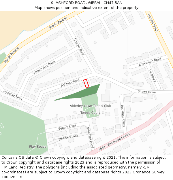 9, ASHFORD ROAD, WIRRAL, CH47 5AN: Location map and indicative extent of plot