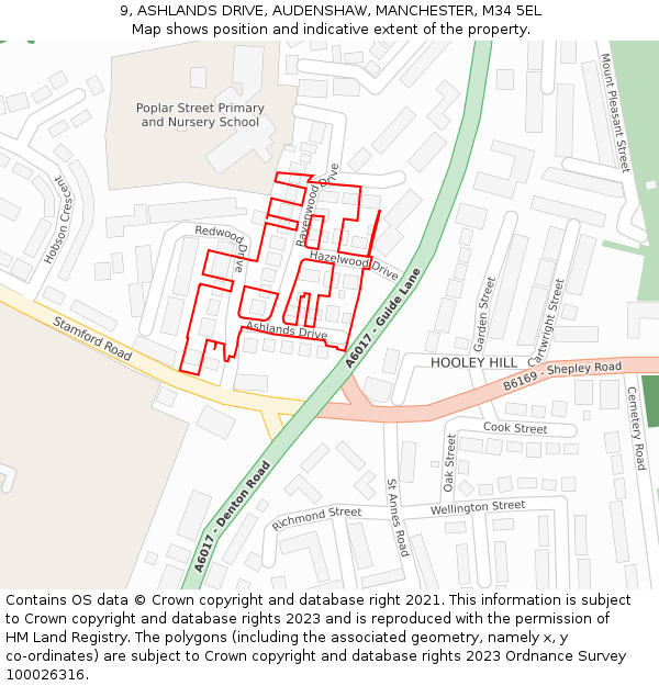 9, ASHLANDS DRIVE, AUDENSHAW, MANCHESTER, M34 5EL: Location map and indicative extent of plot