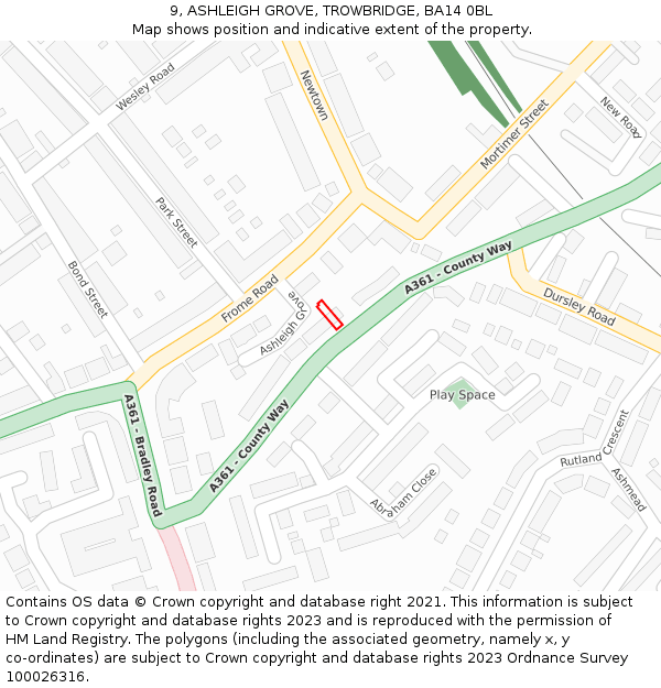9, ASHLEIGH GROVE, TROWBRIDGE, BA14 0BL: Location map and indicative extent of plot