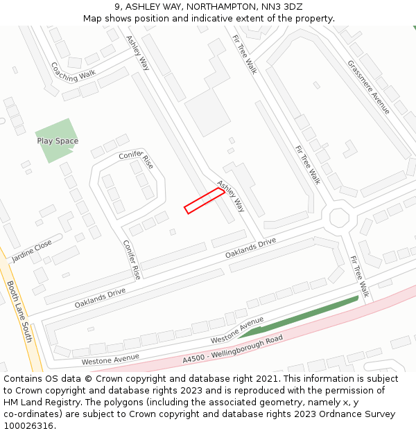 9, ASHLEY WAY, NORTHAMPTON, NN3 3DZ: Location map and indicative extent of plot