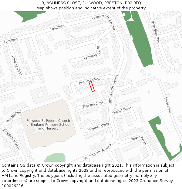 9, ASHNESS CLOSE, FULWOOD, PRESTON, PR2 9FQ: Location map and indicative extent of plot