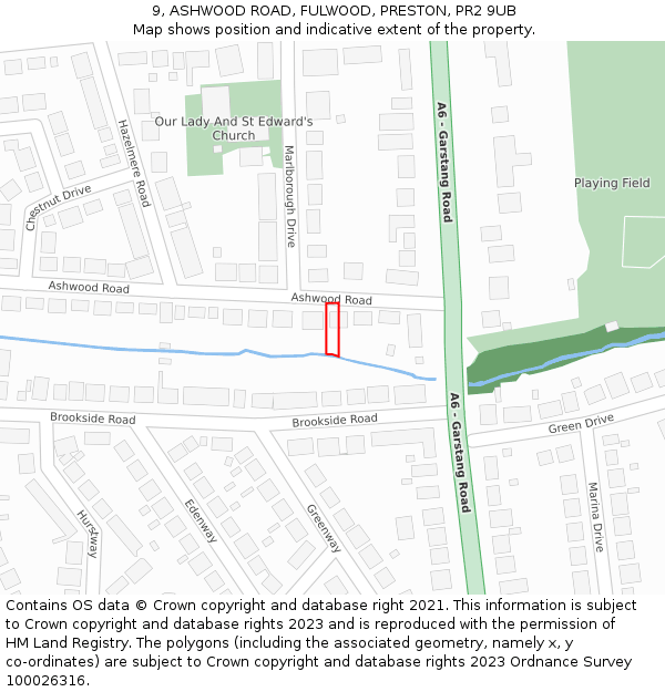 9, ASHWOOD ROAD, FULWOOD, PRESTON, PR2 9UB: Location map and indicative extent of plot