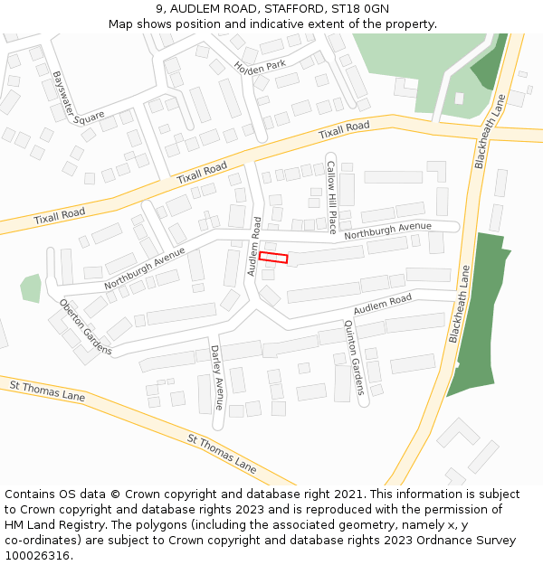 9, AUDLEM ROAD, STAFFORD, ST18 0GN: Location map and indicative extent of plot