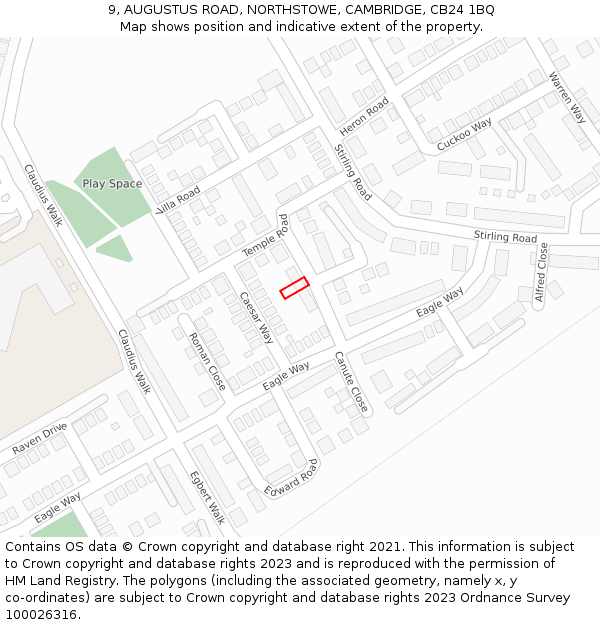 9, AUGUSTUS ROAD, NORTHSTOWE, CAMBRIDGE, CB24 1BQ: Location map and indicative extent of plot