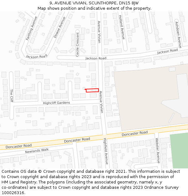 9, AVENUE VIVIAN, SCUNTHORPE, DN15 8JW: Location map and indicative extent of plot