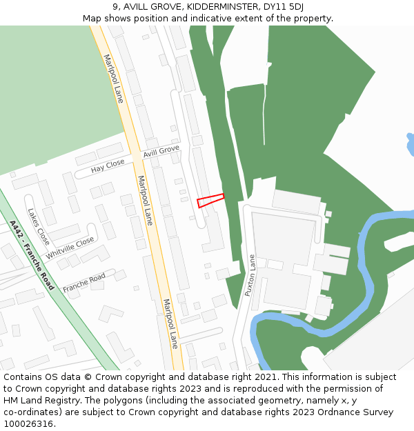 9, AVILL GROVE, KIDDERMINSTER, DY11 5DJ: Location map and indicative extent of plot