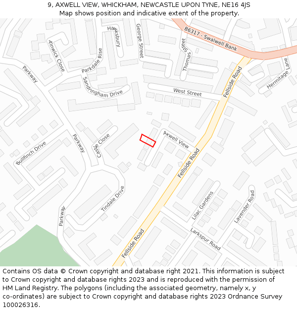 9, AXWELL VIEW, WHICKHAM, NEWCASTLE UPON TYNE, NE16 4JS: Location map and indicative extent of plot