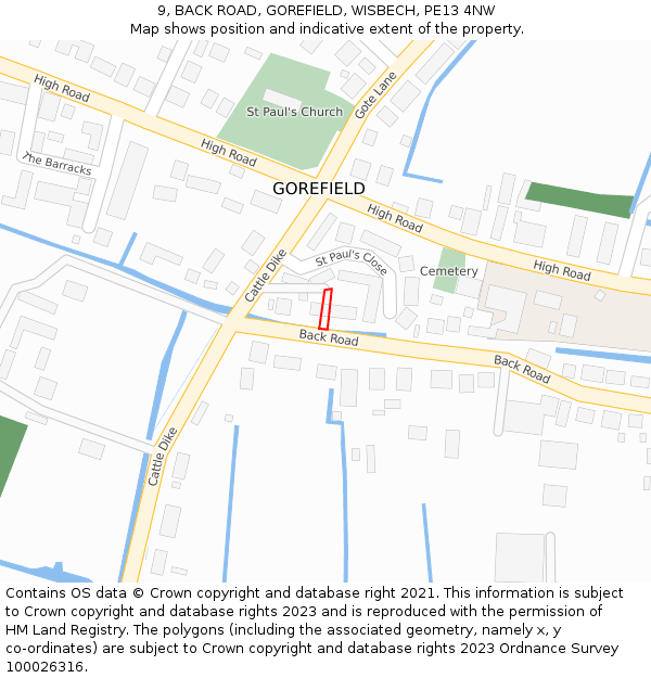 9, BACK ROAD, GOREFIELD, WISBECH, PE13 4NW: Location map and indicative extent of plot