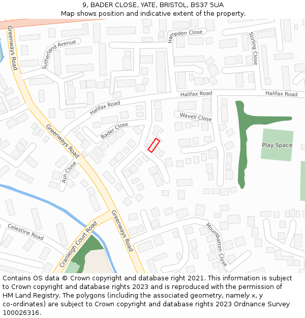 9, BADER CLOSE, YATE, BRISTOL, BS37 5UA: Location map and indicative extent of plot