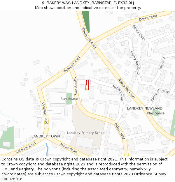9, BAKERY WAY, LANDKEY, BARNSTAPLE, EX32 0LJ: Location map and indicative extent of plot