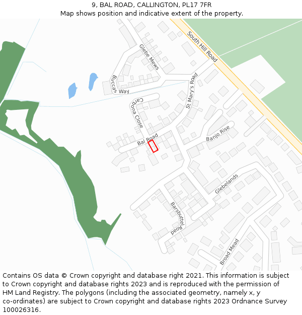 9, BAL ROAD, CALLINGTON, PL17 7FR: Location map and indicative extent of plot