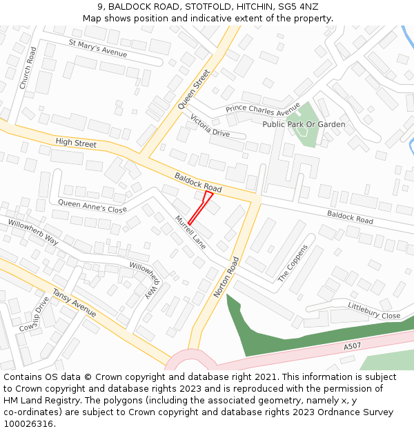 9, BALDOCK ROAD, STOTFOLD, HITCHIN, SG5 4NZ: Location map and indicative extent of plot