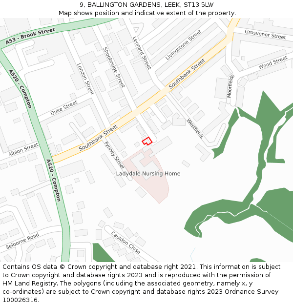 9, BALLINGTON GARDENS, LEEK, ST13 5LW: Location map and indicative extent of plot