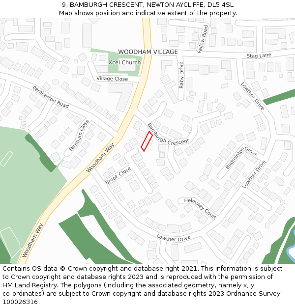 9, BAMBURGH CRESCENT, NEWTON AYCLIFFE, DL5 4SL: Location map and indicative extent of plot