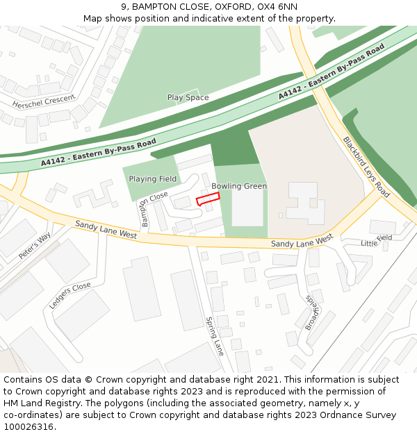 9, BAMPTON CLOSE, OXFORD, OX4 6NN: Location map and indicative extent of plot