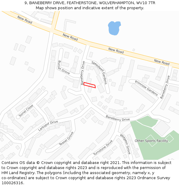 9, BANEBERRY DRIVE, FEATHERSTONE, WOLVERHAMPTON, WV10 7TR: Location map and indicative extent of plot