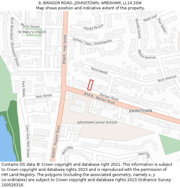 9, BANGOR ROAD, JOHNSTOWN, WREXHAM, LL14 2SW: Location map and indicative extent of plot