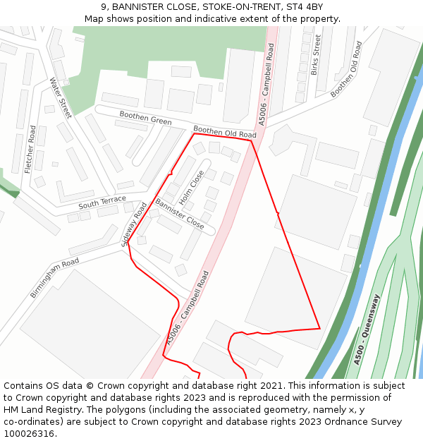 9, BANNISTER CLOSE, STOKE-ON-TRENT, ST4 4BY: Location map and indicative extent of plot