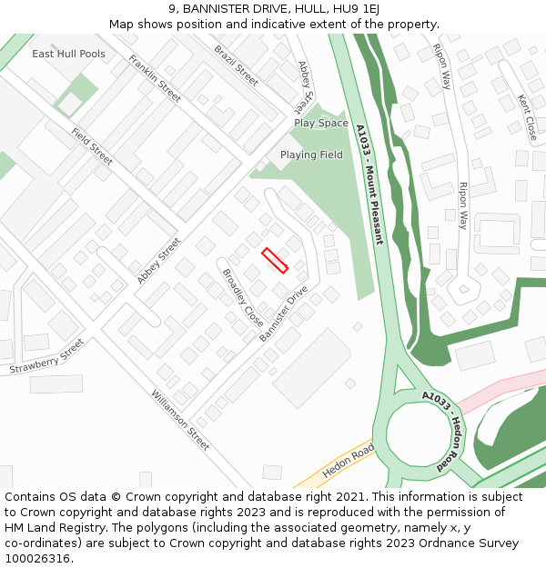 9, BANNISTER DRIVE, HULL, HU9 1EJ: Location map and indicative extent of plot