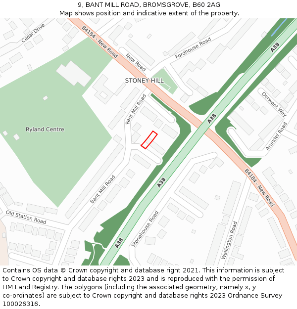 9, BANT MILL ROAD, BROMSGROVE, B60 2AG: Location map and indicative extent of plot