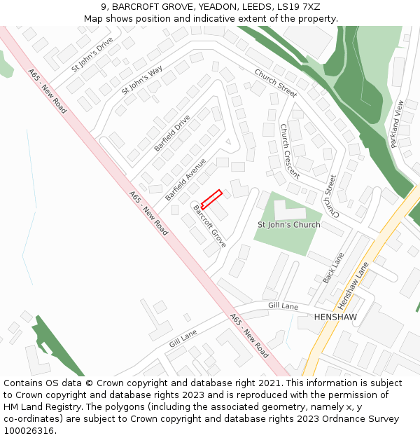 9, BARCROFT GROVE, YEADON, LEEDS, LS19 7XZ: Location map and indicative extent of plot