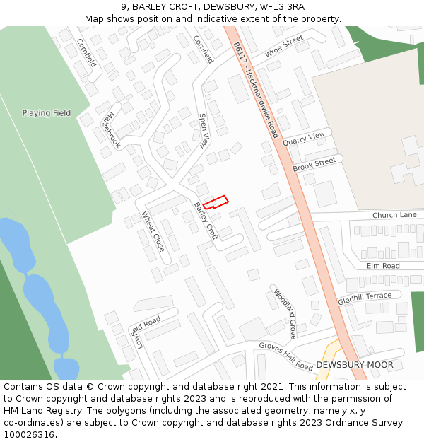 9, BARLEY CROFT, DEWSBURY, WF13 3RA: Location map and indicative extent of plot