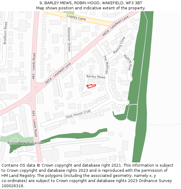 9, BARLEY MEWS, ROBIN HOOD, WAKEFIELD, WF3 3BT: Location map and indicative extent of plot