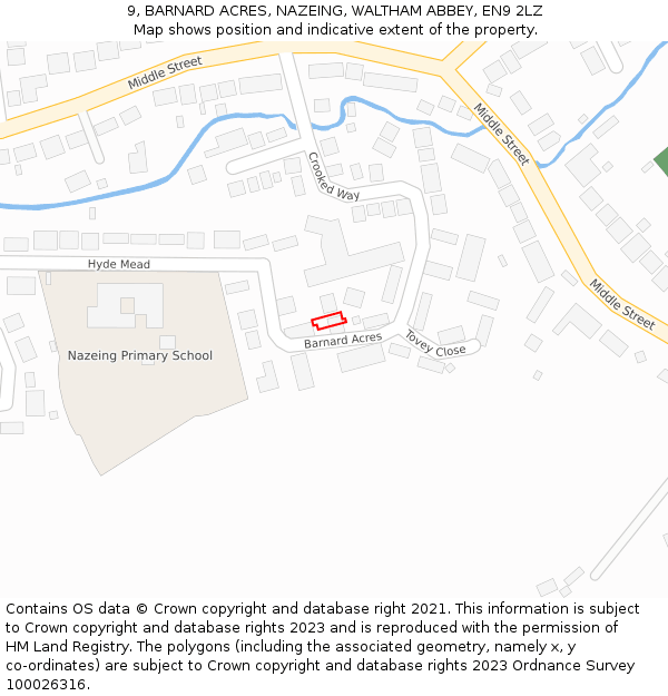 9, BARNARD ACRES, NAZEING, WALTHAM ABBEY, EN9 2LZ: Location map and indicative extent of plot