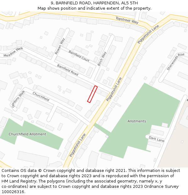 9, BARNFIELD ROAD, HARPENDEN, AL5 5TH: Location map and indicative extent of plot