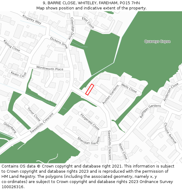 9, BARRIE CLOSE, WHITELEY, FAREHAM, PO15 7HN: Location map and indicative extent of plot