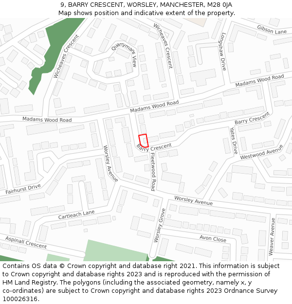 9, BARRY CRESCENT, WORSLEY, MANCHESTER, M28 0JA: Location map and indicative extent of plot