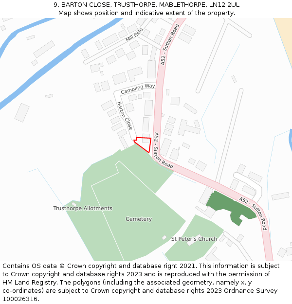 9, BARTON CLOSE, TRUSTHORPE, MABLETHORPE, LN12 2UL: Location map and indicative extent of plot