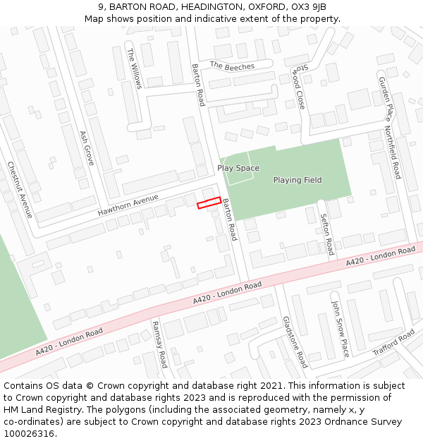 9, BARTON ROAD, HEADINGTON, OXFORD, OX3 9JB: Location map and indicative extent of plot