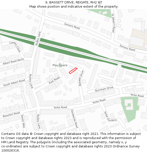 9, BASSETT DRIVE, REIGATE, RH2 9JT: Location map and indicative extent of plot
