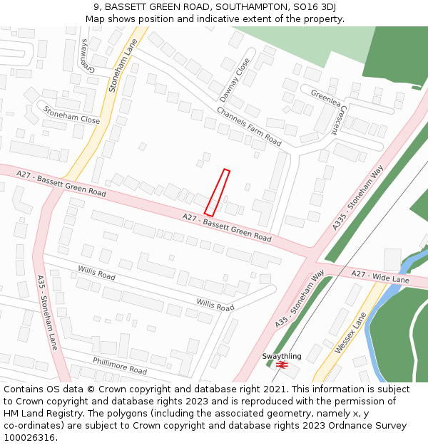 9, BASSETT GREEN ROAD, SOUTHAMPTON, SO16 3DJ: Location map and indicative extent of plot