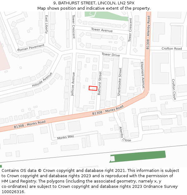 9, BATHURST STREET, LINCOLN, LN2 5PX: Location map and indicative extent of plot