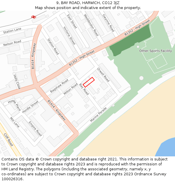 9, BAY ROAD, HARWICH, CO12 3JZ: Location map and indicative extent of plot