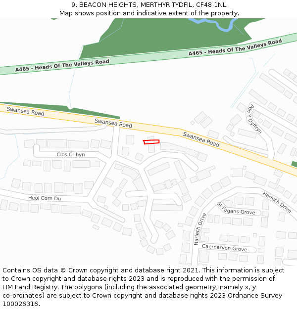 9, BEACON HEIGHTS, MERTHYR TYDFIL, CF48 1NL: Location map and indicative extent of plot