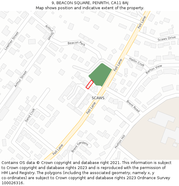 9, BEACON SQUARE, PENRITH, CA11 8AJ: Location map and indicative extent of plot