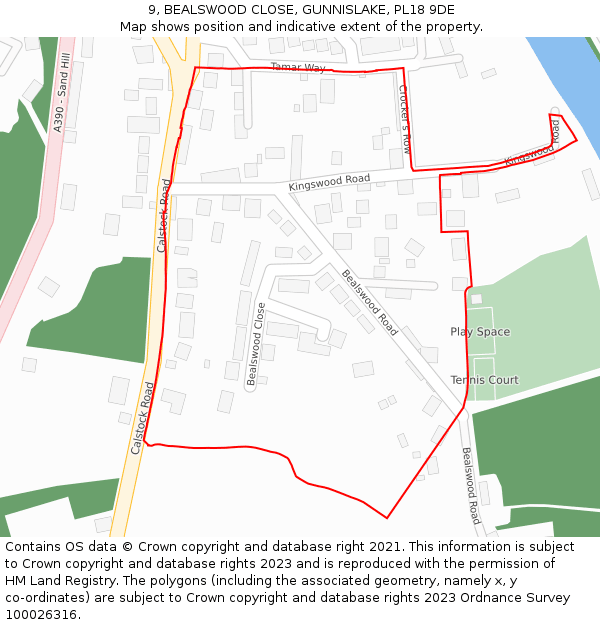 9, BEALSWOOD CLOSE, GUNNISLAKE, PL18 9DE: Location map and indicative extent of plot