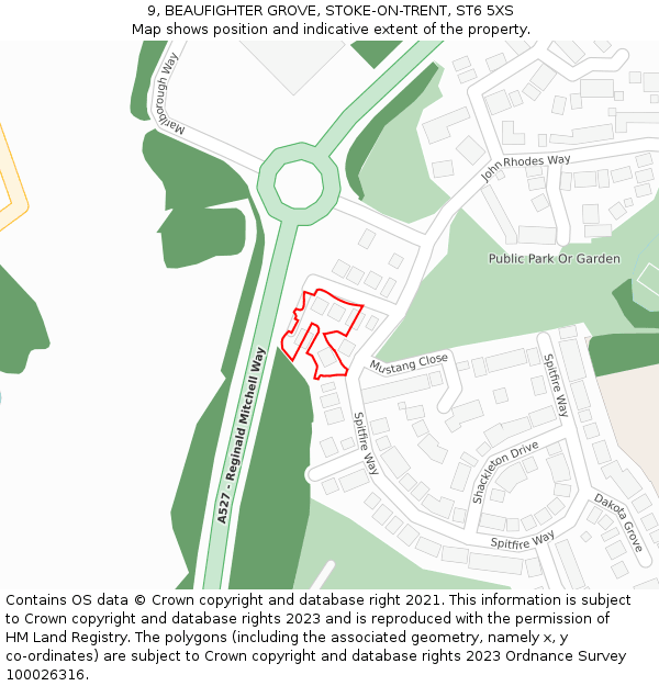 9, BEAUFIGHTER GROVE, STOKE-ON-TRENT, ST6 5XS: Location map and indicative extent of plot