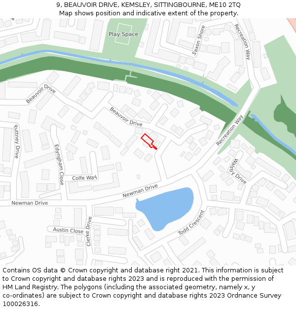 9, BEAUVOIR DRIVE, KEMSLEY, SITTINGBOURNE, ME10 2TQ: Location map and indicative extent of plot