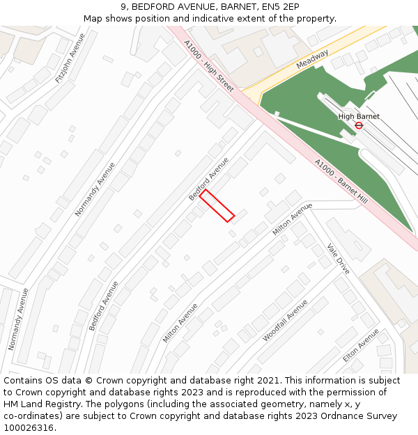 9, BEDFORD AVENUE, BARNET, EN5 2EP: Location map and indicative extent of plot