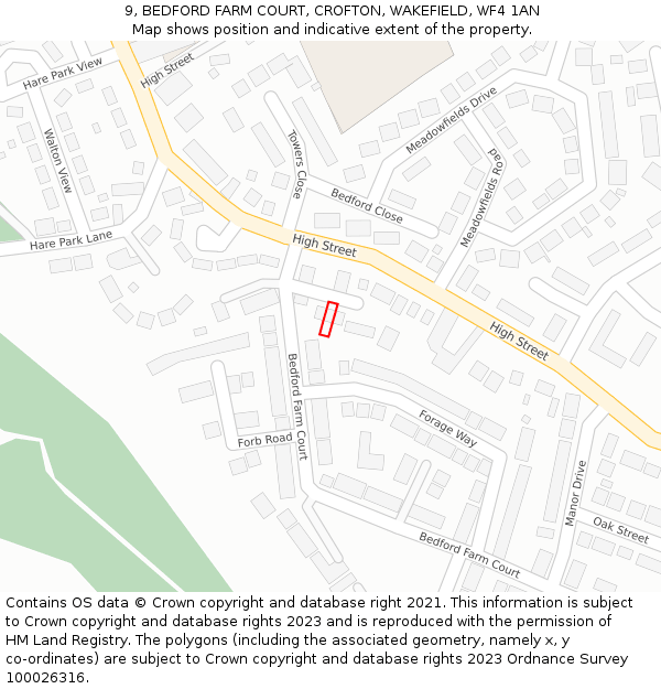 9, BEDFORD FARM COURT, CROFTON, WAKEFIELD, WF4 1AN: Location map and indicative extent of plot