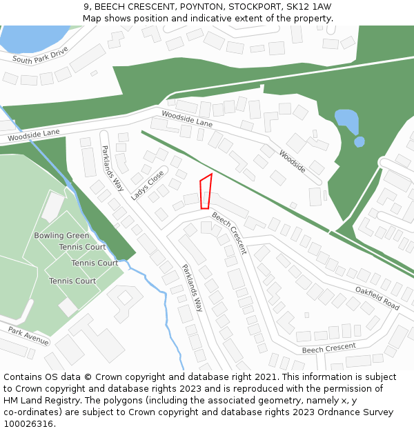 9, BEECH CRESCENT, POYNTON, STOCKPORT, SK12 1AW: Location map and indicative extent of plot