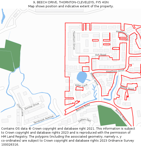 9, BEECH DRIVE, THORNTON-CLEVELEYS, FY5 4GN: Location map and indicative extent of plot